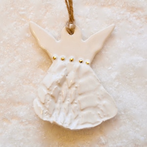 Handmade Ceramic Angel Ornament: White with Gold Accents ~ Angel Ornaments~ Handmade Angel Ornaments~Gold White Angel Ornaments~Angels~6917A
