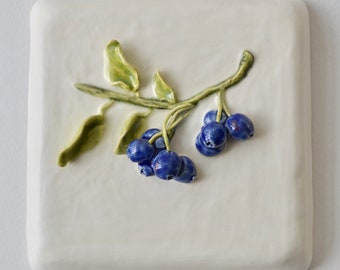 Blueberries~Ceramic Fruit Tile~Fruit Wall Decor~Fruit Wall Plaques~Fruit Wall Art Set~Fruit Wall Hanging~Fruit Tile~Fruit and Vegetable Art