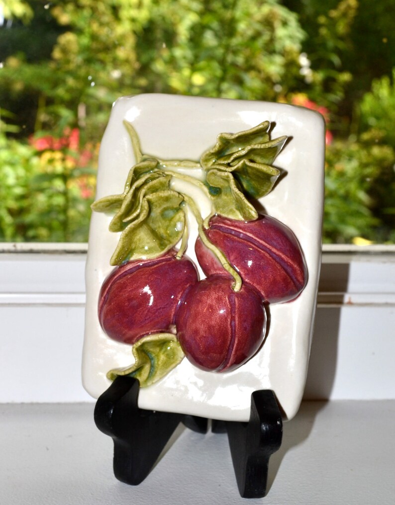 Plums Ceramic Fruit Tile Fruit Wall Decor Fruit Wall Etsy