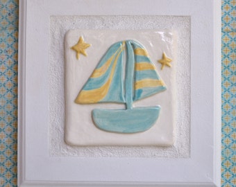 Sailboat Nursery Tile ~ Nursery Sailboat ~ Nursery Nautical Theme ~ Nursery Nautical Wall Art ~ Nursery Nautical~Sailboat Wall Art ~Sailboat