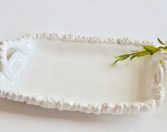 Ceramic Platter Handmade ~ White Serving Platter ~ Handmade Ceramic Platter ~ Serving Platter Pottery~White Ceramic Serving Tray ~White Tray