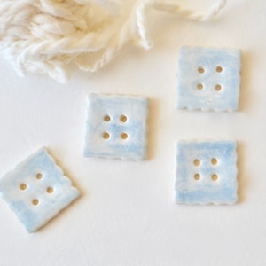 Handmade Ceramic Buttons: Light Blue Square Pottery Buttons (Set of 4) ~ Handmade Ceramic Buttons ~ Light Blue Buttons Ceramic ~Buttons~4017