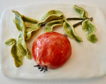 Pomegranate ~ Ceramic Fruit Tile ~ Fruit Wall Decor ~ Fruit Wall Plaques ~ Fruit Tile ~ Fruit and Vegetable Art ~ Pomegranate Ceramic