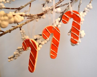 Ceramic Candy Cane Ornaments ~ Candy Cane Ornaments ~ Christmas Tree Ornaments ~ Christmas Tree Decorations ~ Handmade Ornaments Christmas