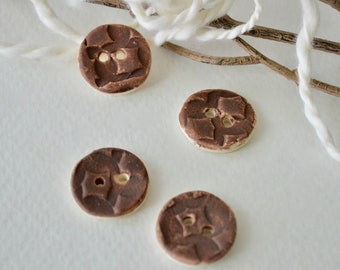 Handmade Cocoa Brown Ceramic Buttons: Round Pottery Buttons Set of 4 ~ 3079