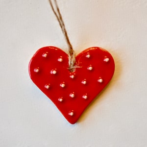 Red Ceramic Heart Ornament: Handmade Valentine&#39;s Day Decor