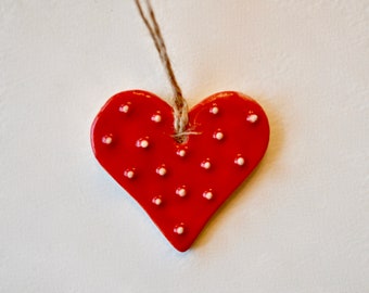 Red Ceramic Heart Ornaments ~Heart Ornament~Red Valentines Hearts~ Red Valentine Heart~ Handmade Ornaments ~ Red Valentines Ornaments ~ 1083