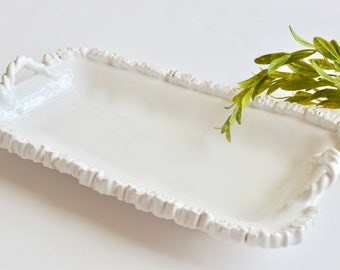 Ceramic Platter Handmade ~ White Serving Platter ~ Handmade Ceramic Platter ~ Serving Platter Pottery~White Ceramic Serving Tray~White Tray