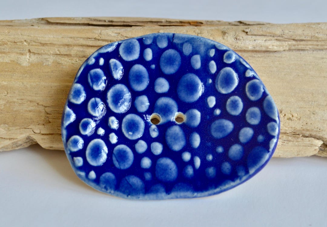 Handmade Jumbo Ceramic Button: Royal Blue Textured Stoneware ~ 4137 - Etsy