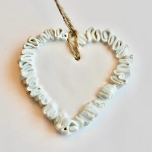 Ceramic Heart Ornament ~ Heart Ornament ~ Ceramic Heart ~ Aqua Heart Ornament ~ Blue Heart Ornament ~ Handmade Ornaments ~ Pastel Heart~1126