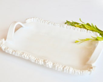 Ceramic Platter Handmade ~ White Serving Platter ~ Handmade Ceramic Platter ~ Serving Platter Pottery~White Ceramic Serving Bowl~White Bowls