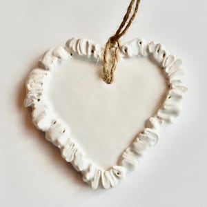 Ceramic Heart Ornament ~ Heart Ornament ~ Ceramic Heart ~ White Heart Ornament ~White Christmas Ornament~Handmade Ornaments~White Heart~1126