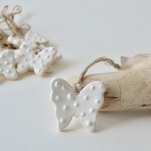 White Ceramic Butterfly Ornament: Handmade Pottery, Baby Shower Decor