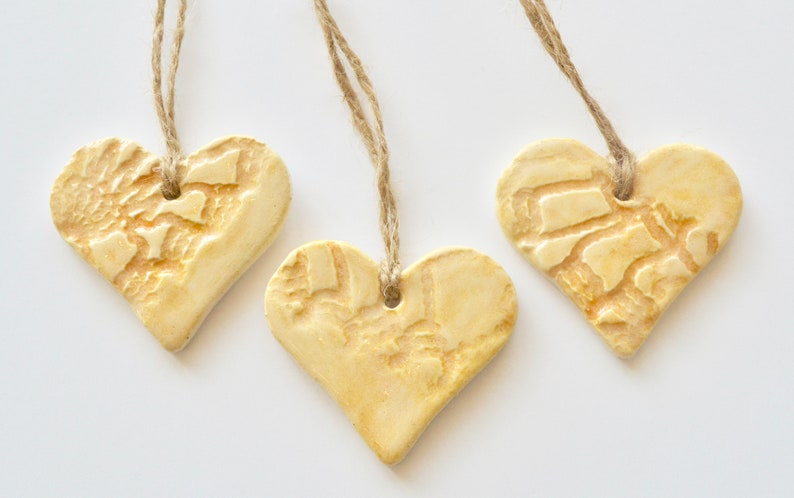 Three Ceramic Heart Ornament Christmas Ornaments Cream Party Decorations Cream Ornament Ceramic Decoration Ceramic Ornaments 6919 image 1