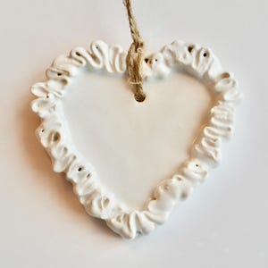 Ceramic Heart Ornament ~ Heart Ornament ~ Ceramic Heart ~ White Heart Ornament ~White Christmas Ornament~Handmade Ornaments~White Heart~1126