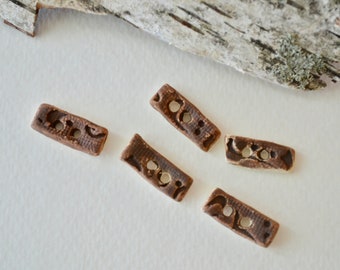 Handmade Ceramic Buttons Cocoa Brown Rectangular Sewing Buttons, Set of 5 ~ 3077