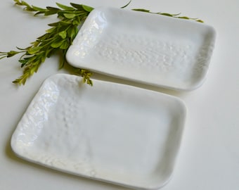 White Ceramic Serving Platter~White Ceramic Serving Trays~Tray with Handles~Ceramic Serving Plates Handmade~White Serving Platter~White Tray