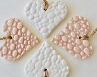 Ceramic Heart Ornament ~ White Heart Ornaments ~ Valentines Day Heart ~ Valentines Ornaments~Pink Valentines Heart ~Valentines Day Gift~1070