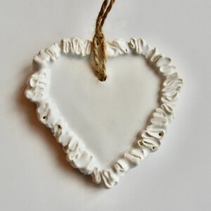 Ceramic Heart Ornament ~ Heart Ornament ~ Ceramic Heart ~ White Heart Ornament ~White Christmas Ornament~Handmade Ornaments~White Heart~1126