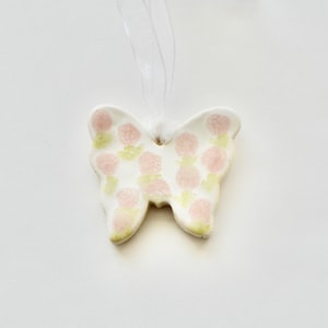 Handmade Ceramic Butterfly Ornament: Pink Floral Nursery Decor