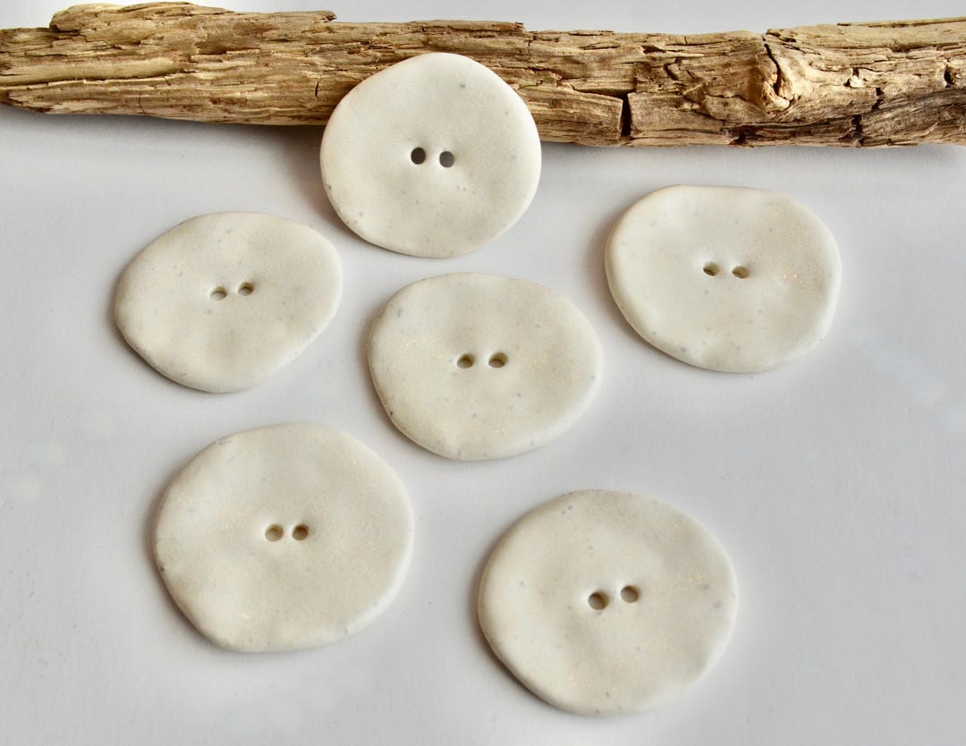 Large Ceramic Buttons Handmade Large Ceramic Buttons Set of 6: Ivory (1 1/4