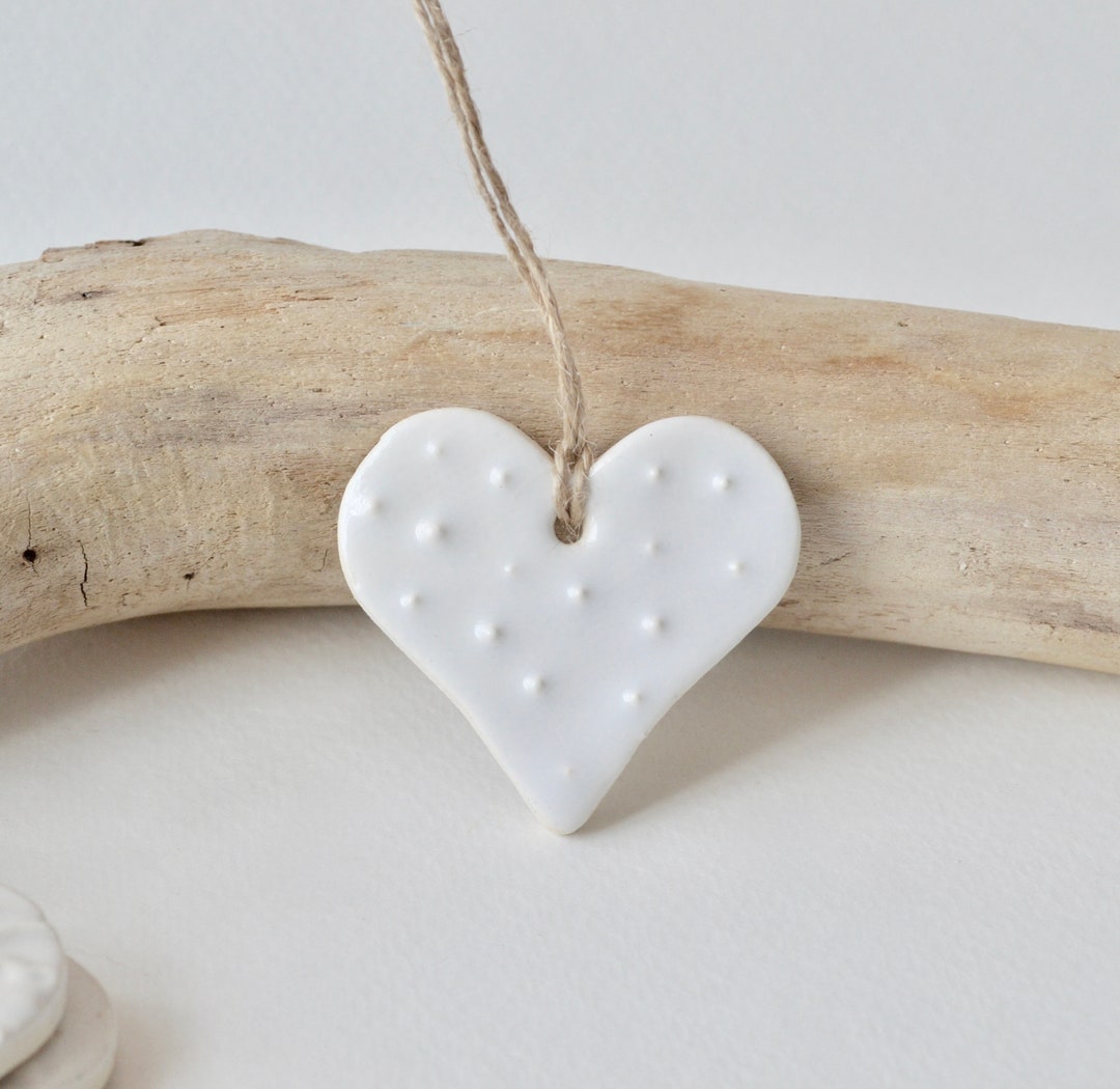 Ceramic Heart Ornament ~ Heart Ornament ~ Heart Ornaments Bulk ~ White Party Decorations ...