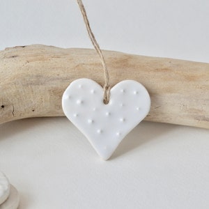 Ceramic Heart Ornament ~ Heart Ornament ~ Heart Ornaments Bulk ~ White Party Decorations ~ Handmade Ornaments ~ Ceramic Gift Tags 1018