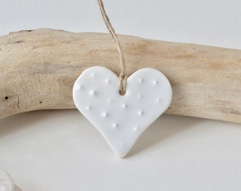 Ceramic Heart Ornament ~ Heart Ornament ~ Heart Ornaments Bulk ~ White Party Decorations ~ Handmade Ornaments ~ Ceramic Gift Tags 1018