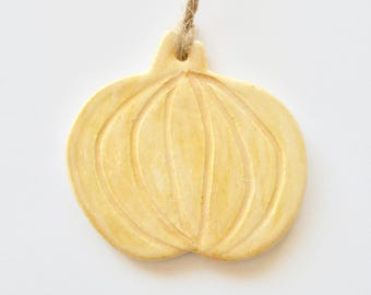 Handmade Ceramic Pumpkin Ornament: Pastel Orange Fall Decor ~ Pastel Orange Pumpkin Ornament ~Ceramic Pumpkin Ornament~Pumpkin Ornament~1143