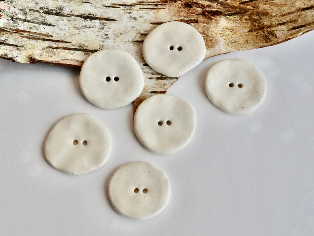 Handmade Large Ceramic Buttons Set of 6: Ivory (1 1/16