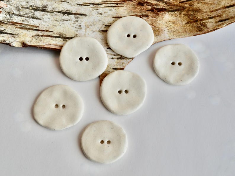 Large Ceramic Buttons Handmade Large Ceramic Buttons Set of 6: Ivory (1 1/16
