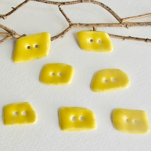 Set of 7 ~ Ceramic Buttons Handmade  ~Two Hole Buttons ~ Bright Yellow Buttons ~ Yellow Buttons ~ Ceramic Buttons ~Bright Yellow Button~4078