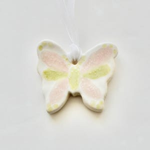 Handmade Ceramic Butterfly Ornament: Pink & Green Nursery Decor