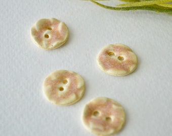 Ceramic Buttons ~ Ceramic Buttons Handmade ~ Pink Cream Buttons ~ Pastel Buttons ~ Buttons Pink ~ Buttons for Sewing ~ Textured Buttons~3053