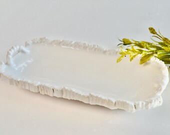 Handmade White Ceramic Relish Tray: Ruffled Edge Tray ~ T0116