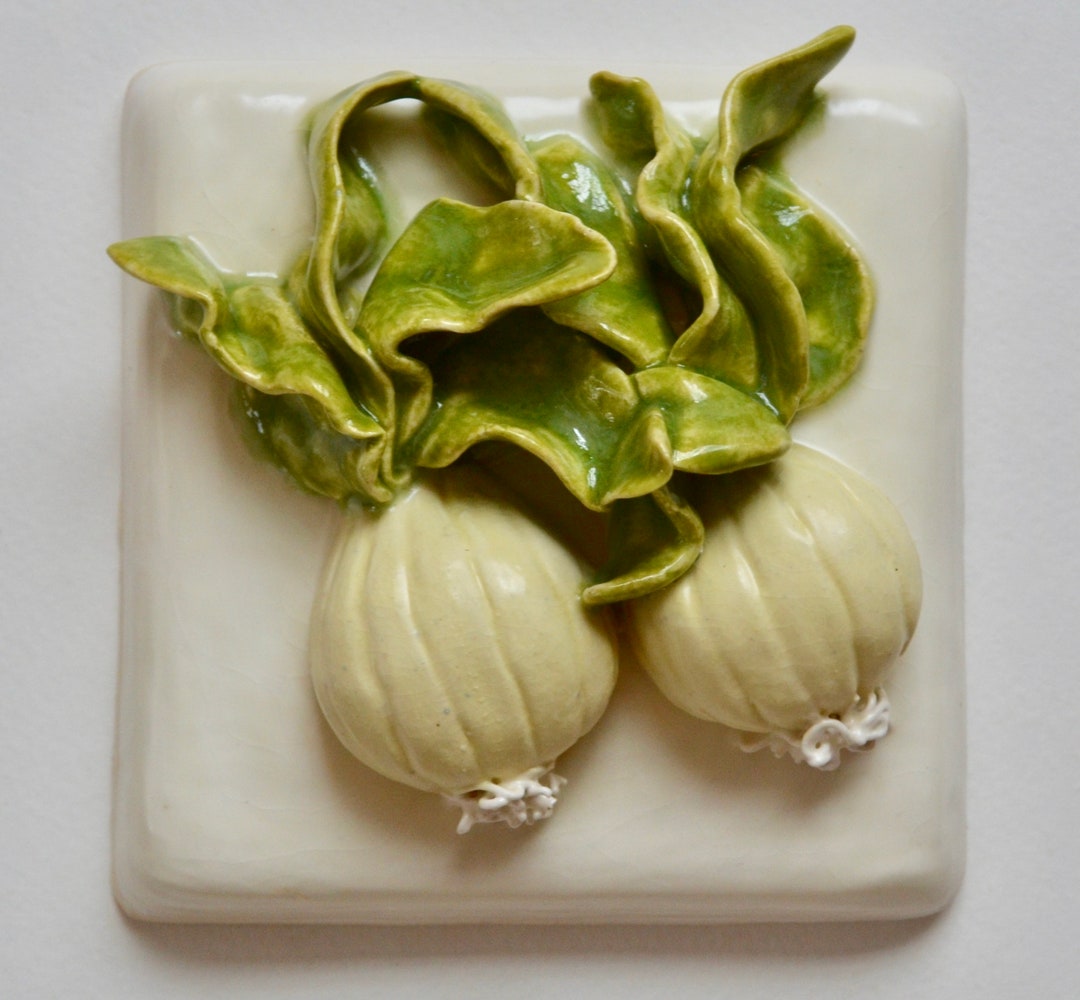 Ceramic Garlic Ceramic Relief Tile Vegetable Art Handmade Tile Relief