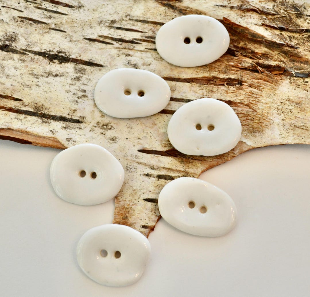 Ceramic Button Insert Set of 6 Handmade Ceramic Buttons: Organic White Stoneware ~ White ...