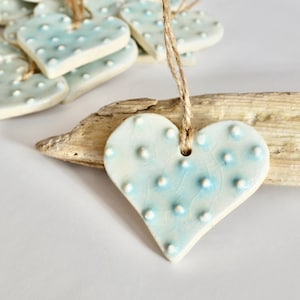 Ceramic Aqua Heart Ornament ~ Handmade Ceramic Ornaments for All Gift or Holiday Occasions ~ 1018