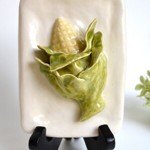 Corn Ceramic Hand Sculpted Vegetable Tile Handmade Tiles Corn ArtHandmade Wall DecorHandmade Ceramic TilesRelief TilECeramic Corn image 2