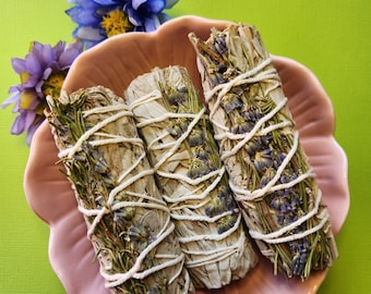 Rosemary Sage Lavender Smudge Stick – Herbal Cleansing Bundle