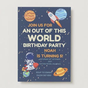 Editable Space Birthday Invitation for Kids - Outer Space Party Invite with Rocket, Planets & Astronaut Theme