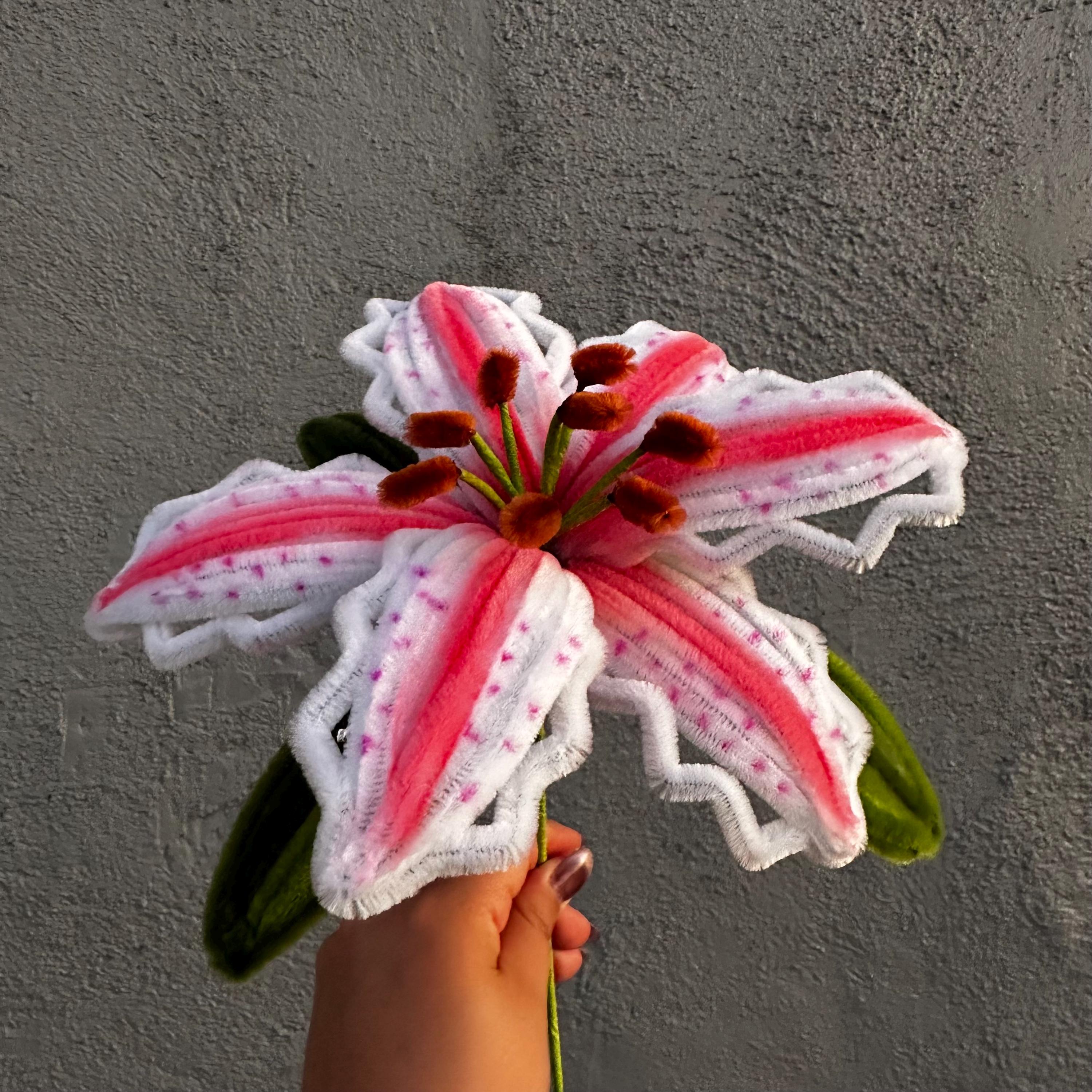 Large Stargazer Lily Pipe Cleaner Flowers, Handmade Faux Floral Decor ...