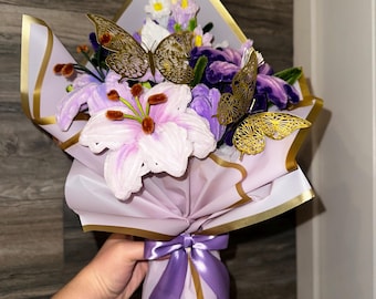 Purple Pipe Cleaner Flower Bouquet, Handmade Floral Decor, Birthday Gift, Creative Desk Decor, Unique Home Decor