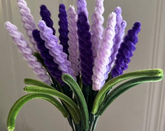 Pipe Cleaner Lavender Flower Bunches, Handmade Faux Floral Decor , Unique Gift, DIY Art Flower, Colorful Home Accent , No-Wilt Blooms