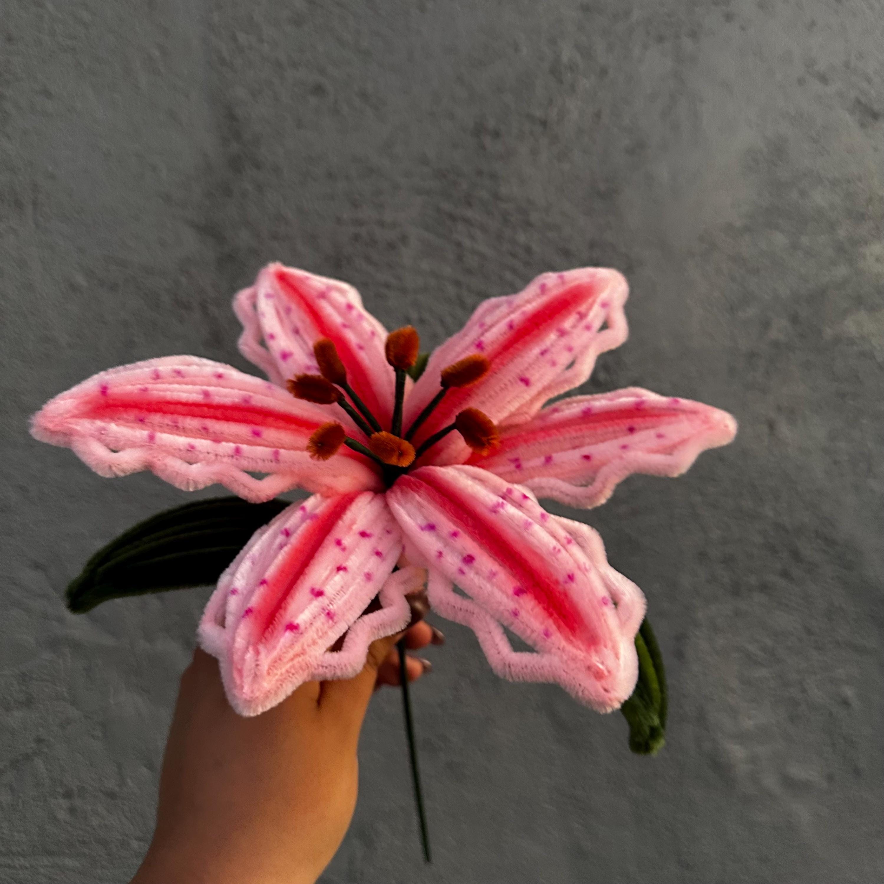 Large Stargazer Lily Pipe Cleaner Flowers, Handmade Faux Floral