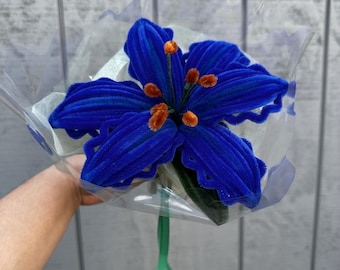 Large Stargazer Lily Pipe Cleaner Flowers, Handmade Faux Floral