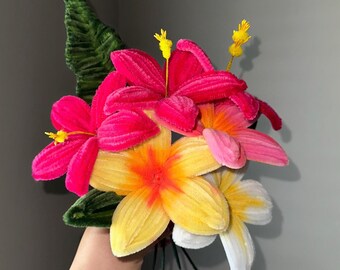 Poohtan　スーちゃんのフラワータペストリーキット 約79cm×79cm Tropical Paradise Bouquet, Handmade Pipe Cleaner Flower Bouquet