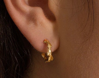 Conifer Leaf Gold Hoop Earrings