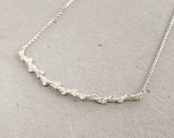 Conifer leaf curve necklace, twig curve necklace, organic shape necklace, silver smile necklace, woddland wedding jewelry