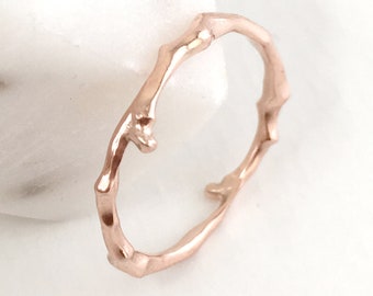 Twig Band Ring in sterling silver - rose gold plated stacking ring - cherry branch ring